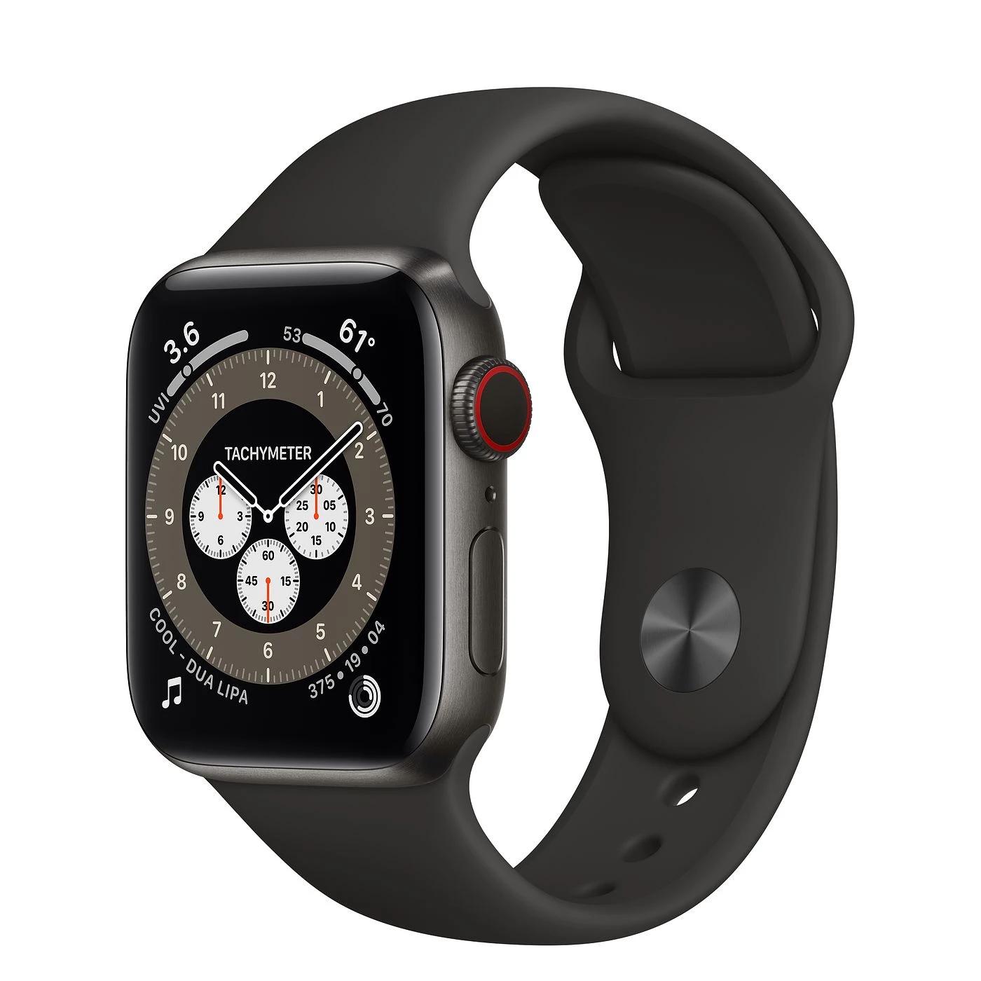 Apple Watch Edition Series 6 GPS + Cellular 40mm Space Black Titanium Case with S / M Dark Gray Sport Band (M0DX3) + Black Sport Band (MTP62)